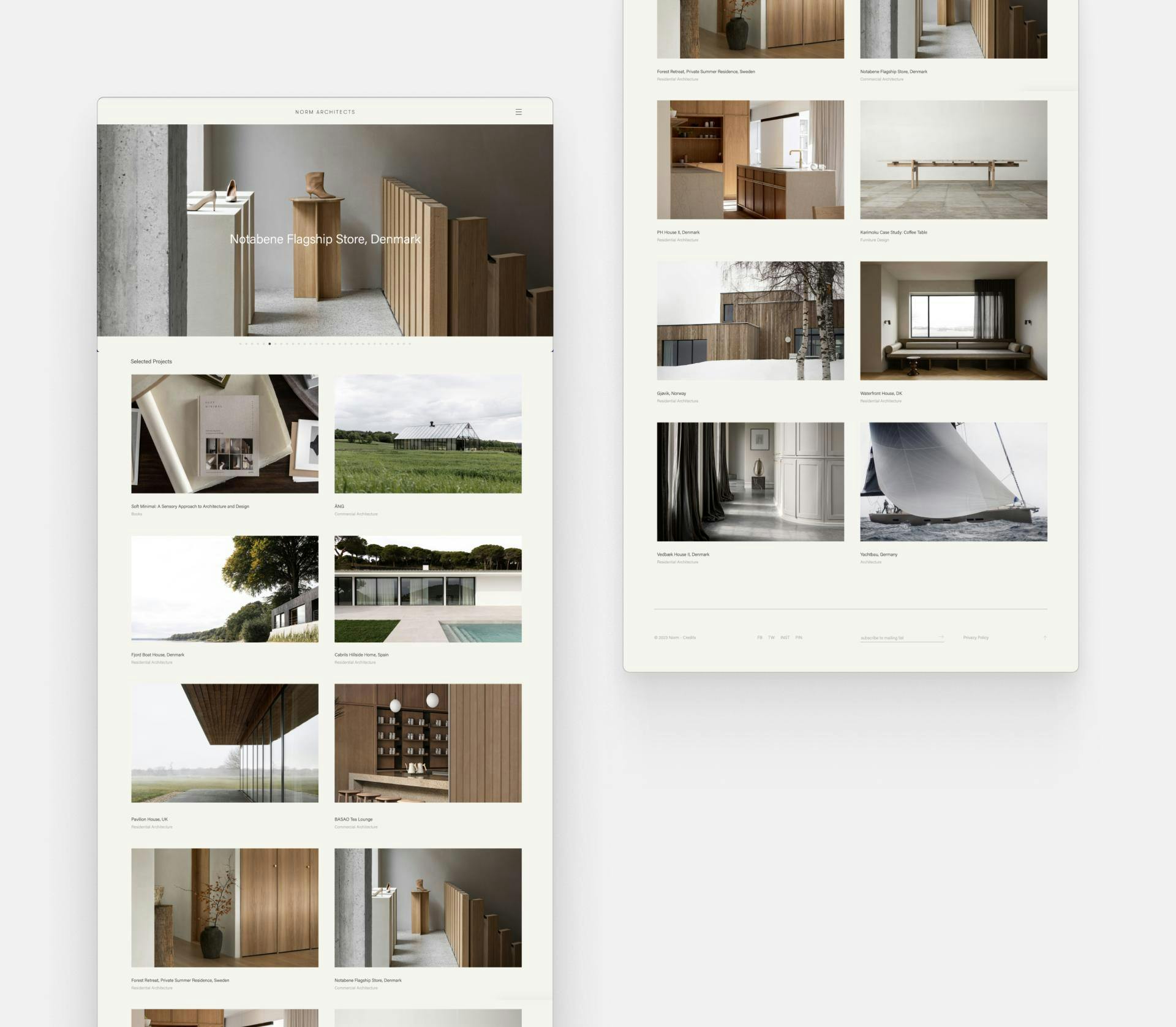Website of Norm Architects. With a light background and a slider of their project images.