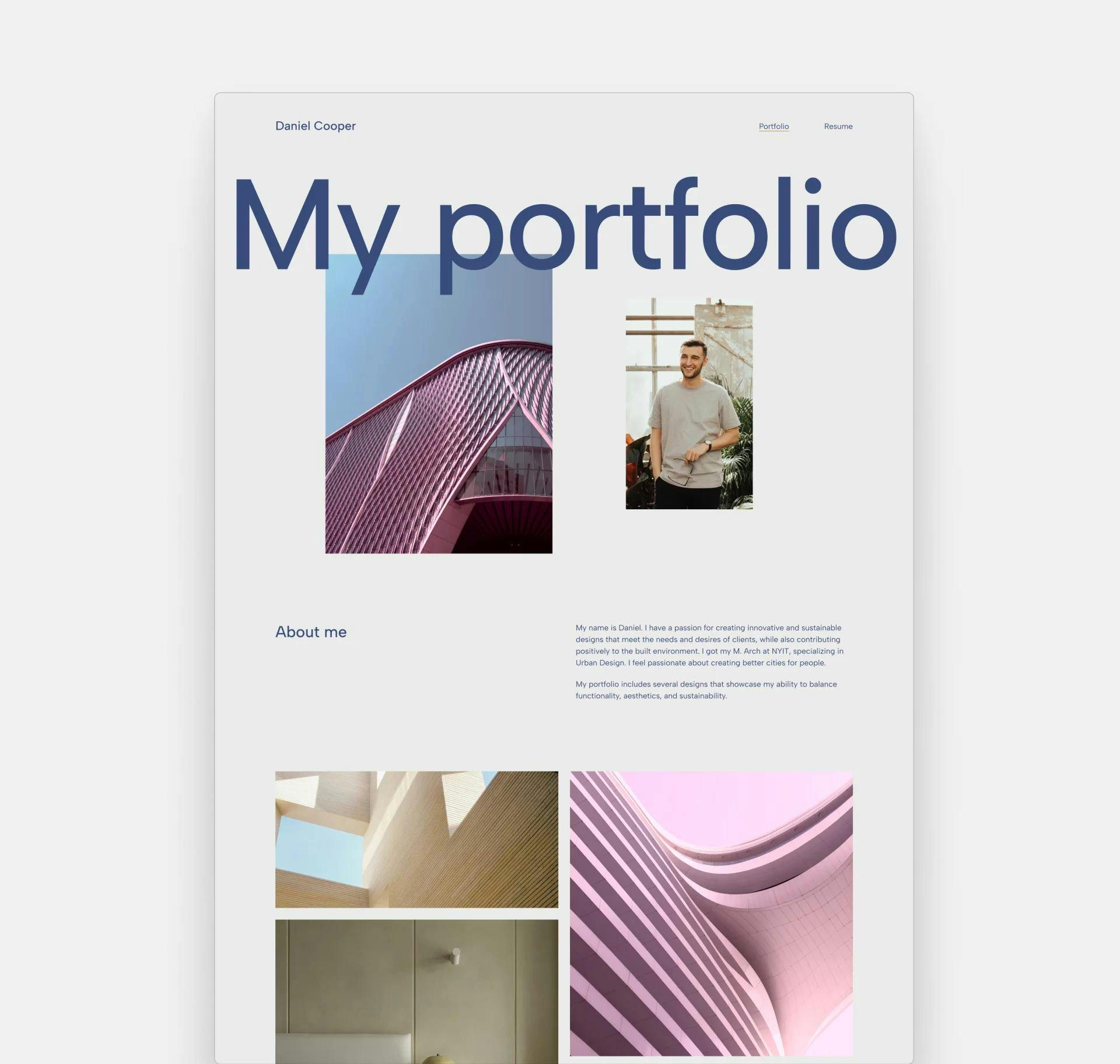 A desktop screenshot of Haus, an architecture portfolio template by Archifolio