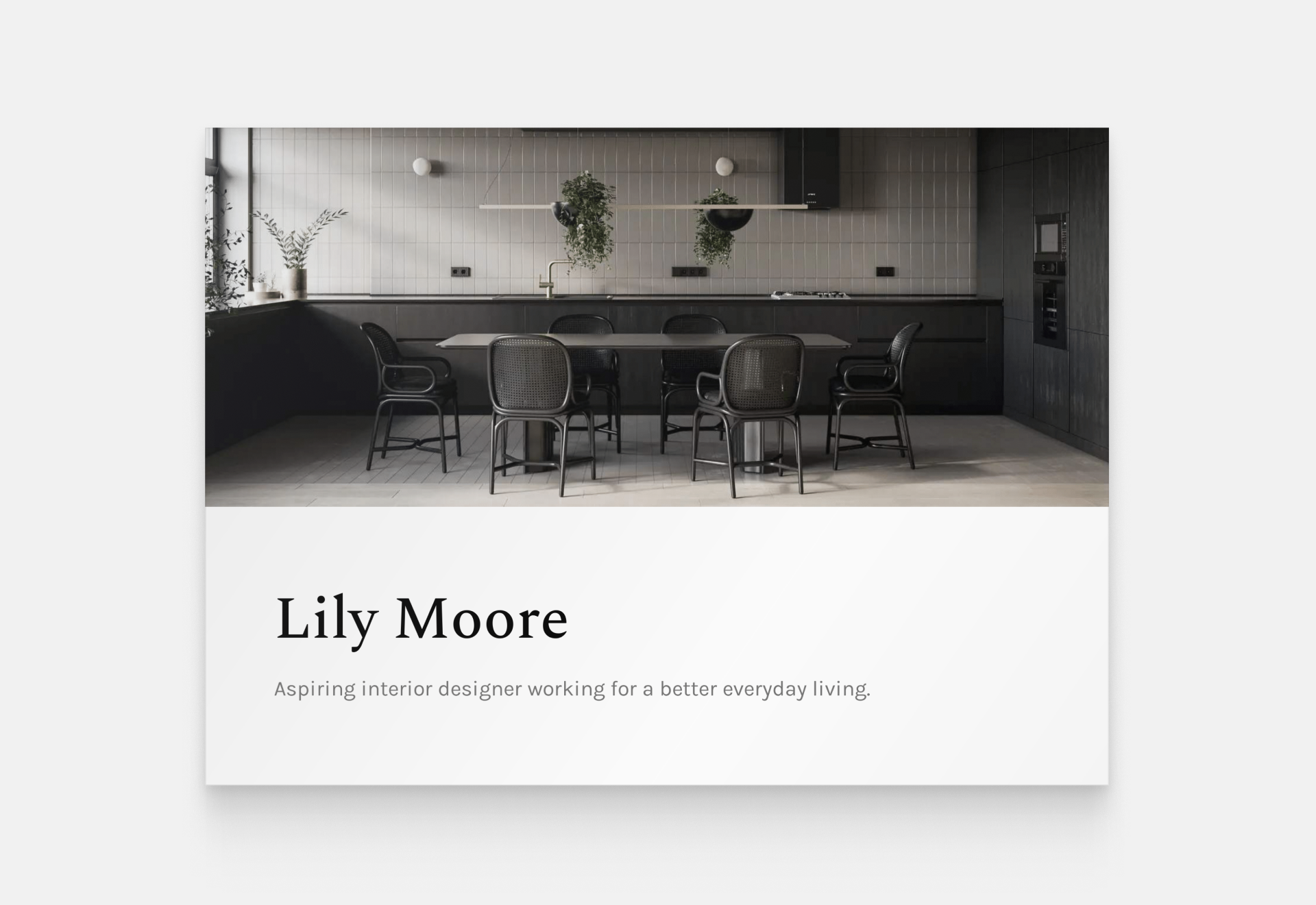 The architecture portfolio cover page of Lily Moore's portfolio
