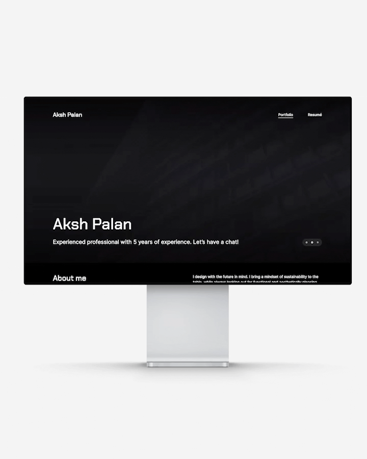 A video recording of Aksh Palan's portfolio website hero