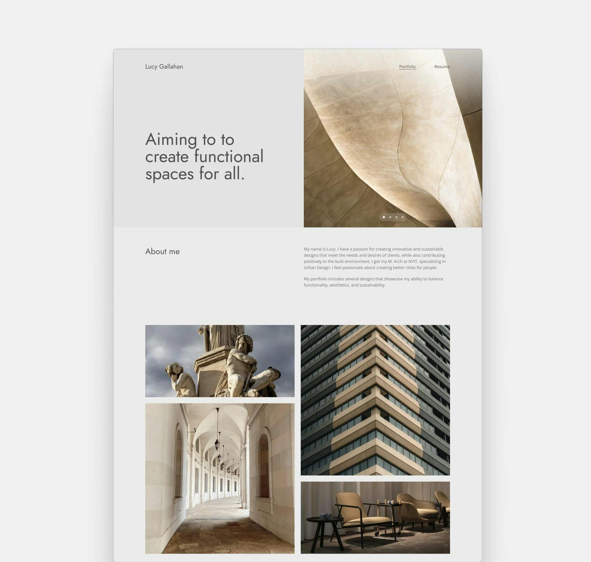A desktop screenshot of Agora, an architecture portfolio template by Archifolio