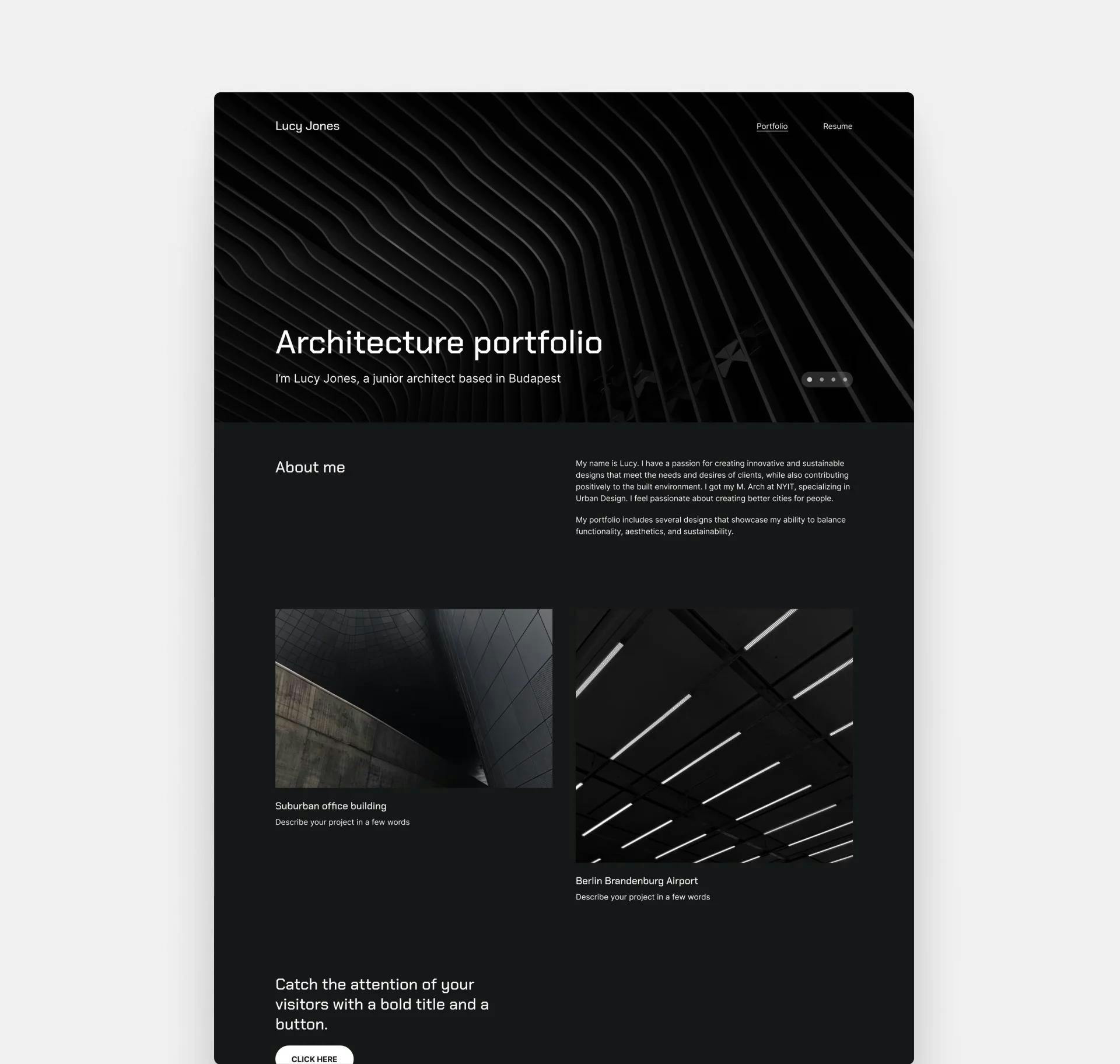 A desktop screenshot of Metropolitan, an architecture portfolio template by Archifolio