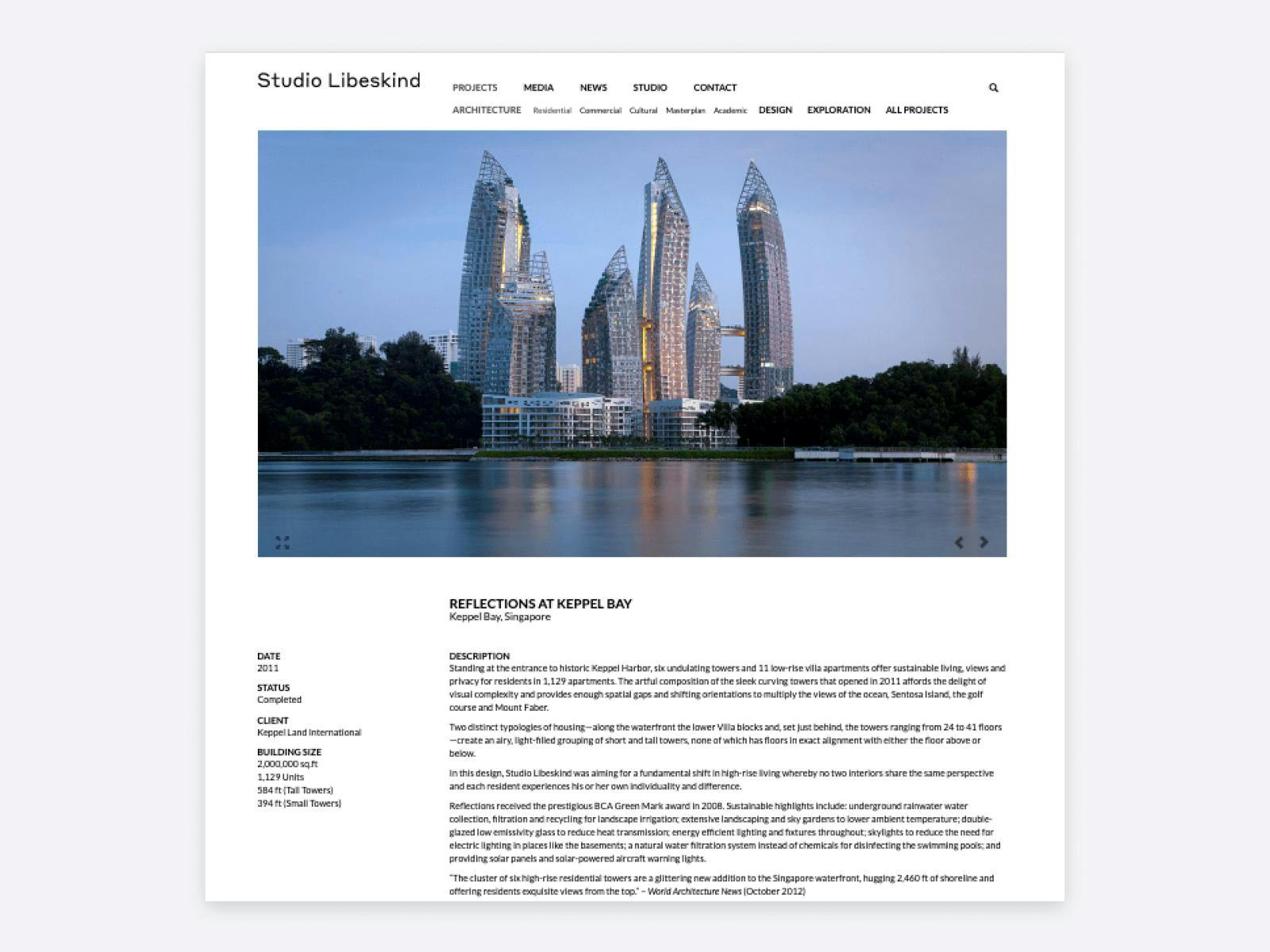 A project page of Studio Libeskind