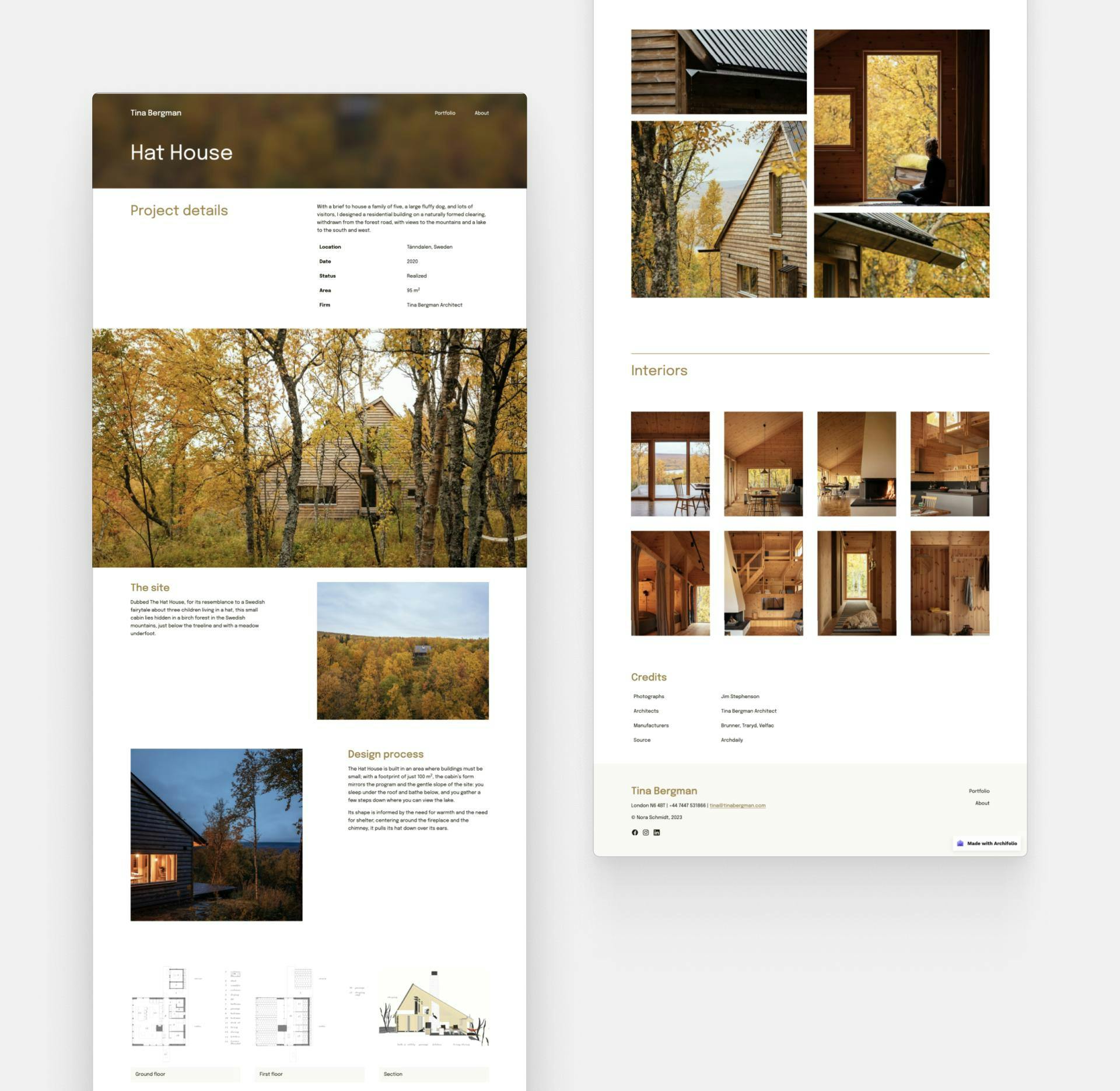 Screenshot of a site created with Archifolio based on Tina Bergman Architects project, the Hat House. Image source: Archdaily