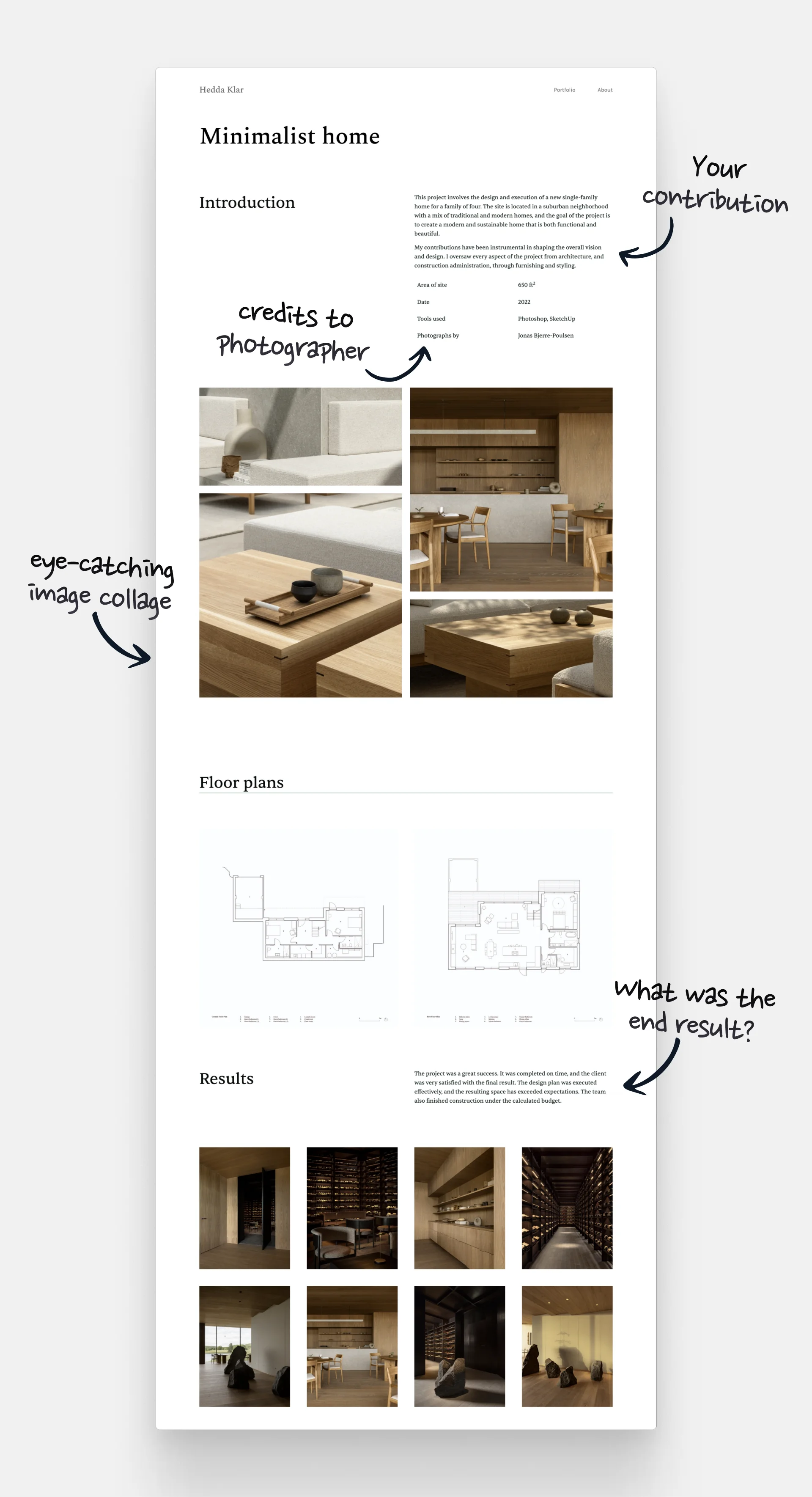 Screenshot of an interior architecture portfolio's project page