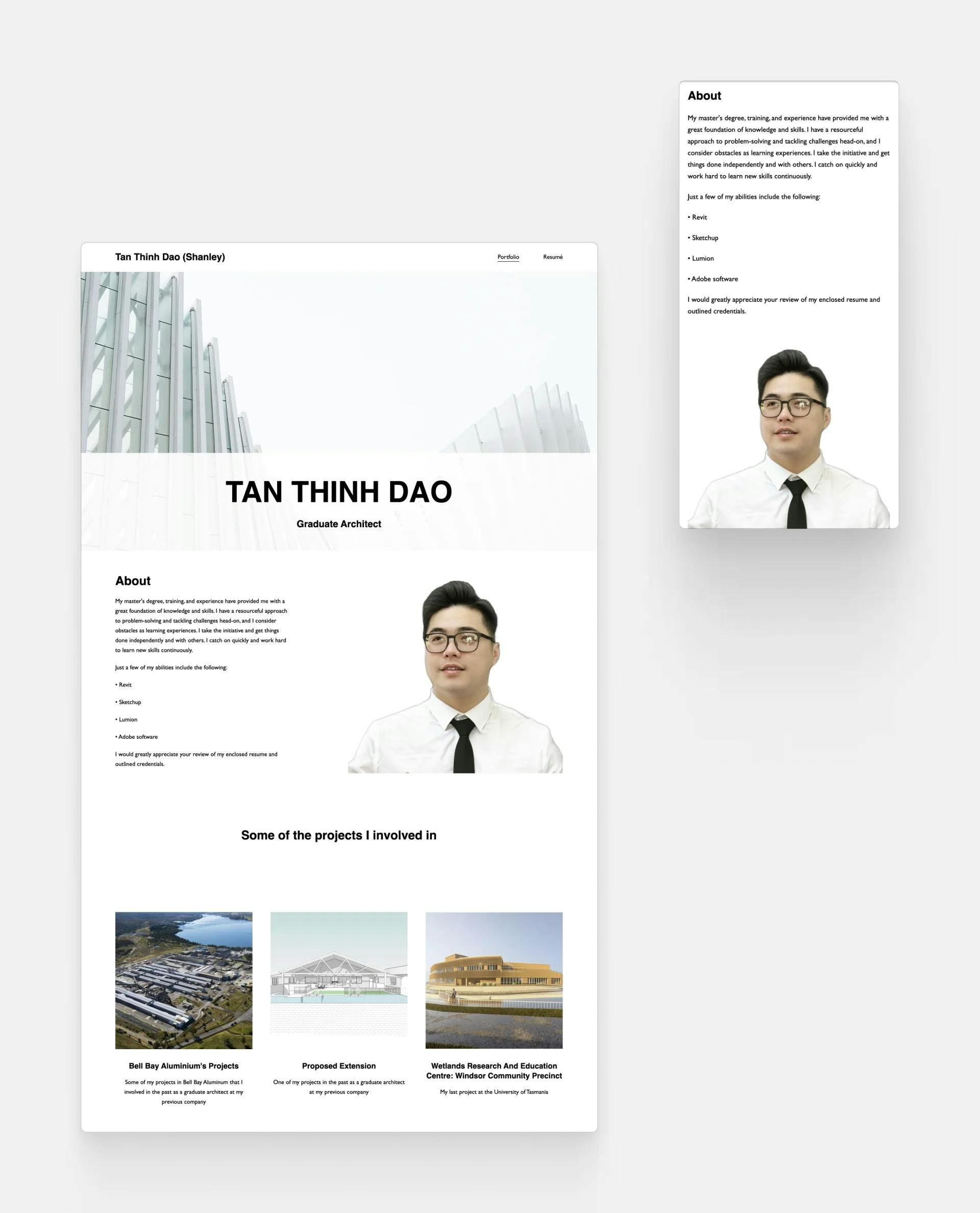 Screenshot of the desktop and mobile view of Tan Thinh Dao’s work samples page