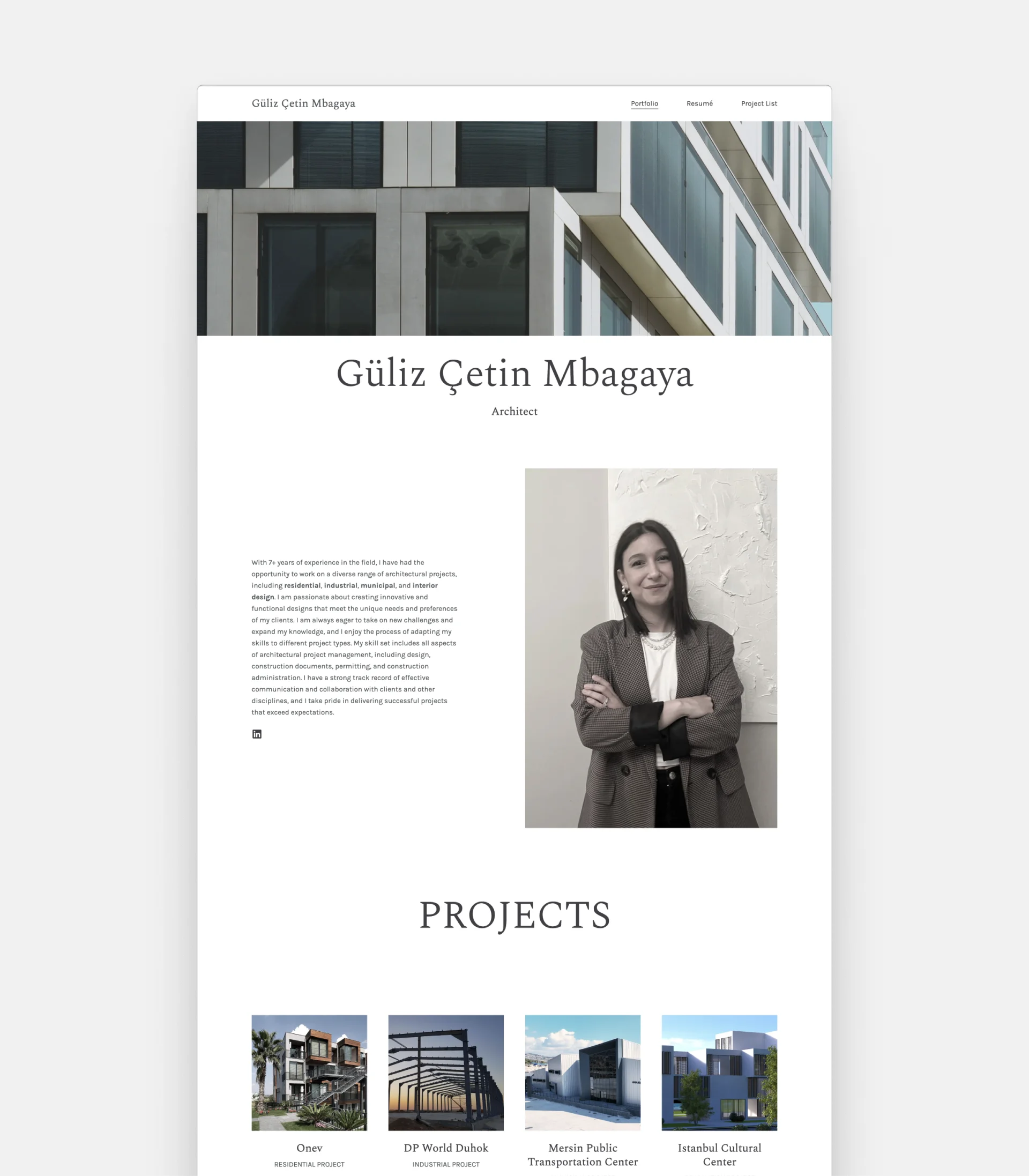 Screenshot of Güliz Çetin Mbagaya's portfolio