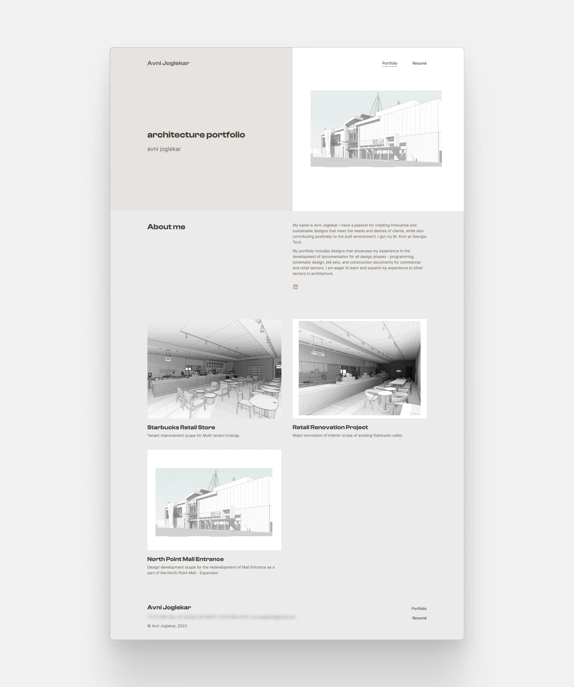 Screenshot of Avni Joglekar's architecture website