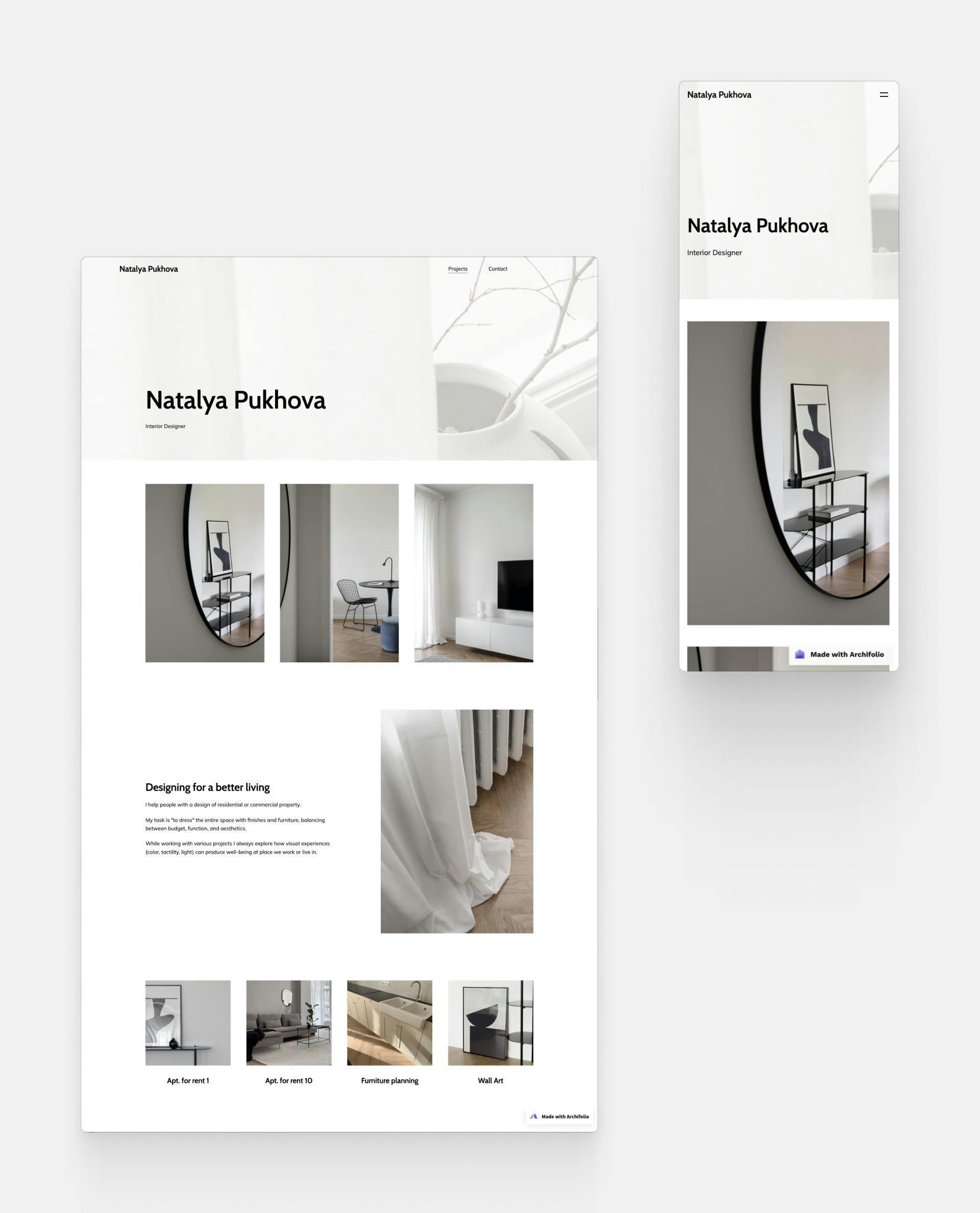 Screenshot of Nataly's Pukhova's interior design website