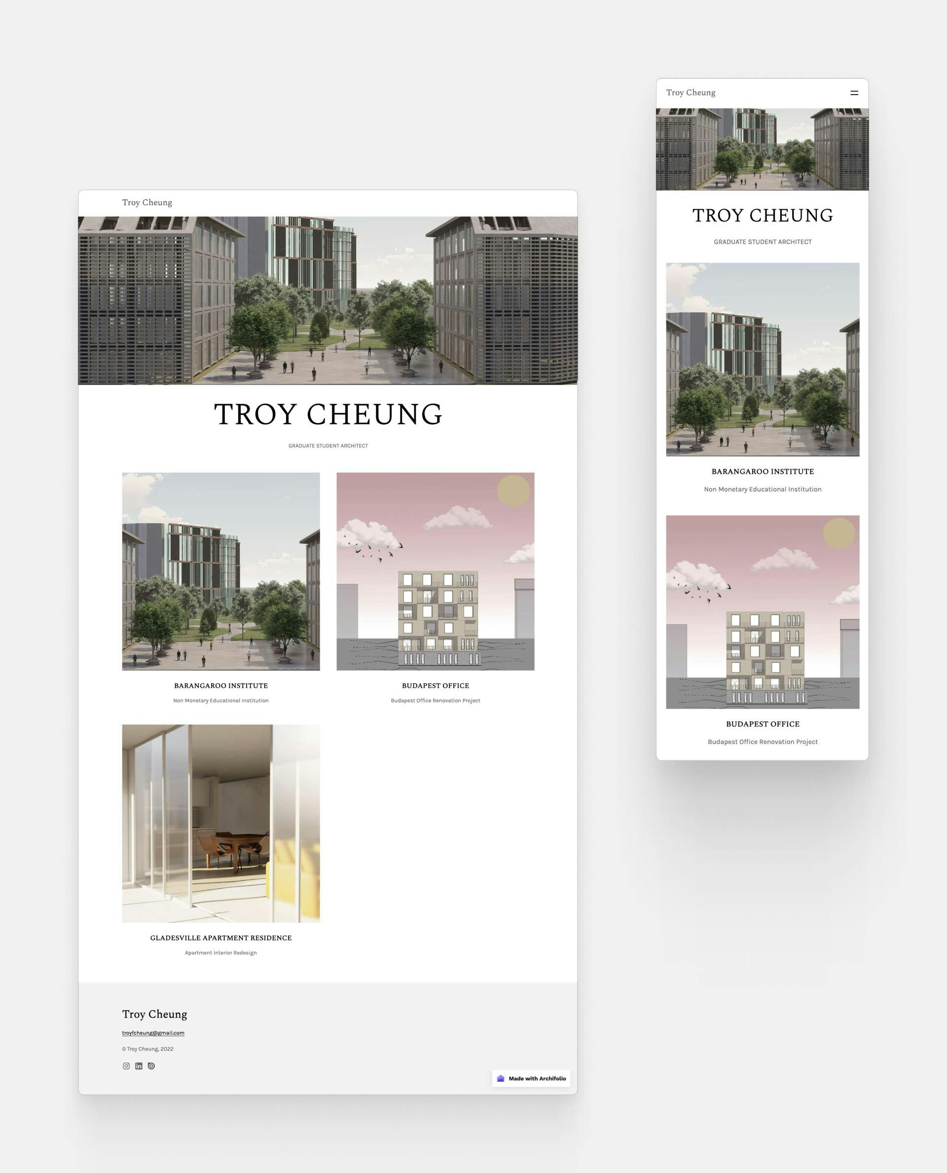 Rolling screenshots of Troy Cheung's portfolio website