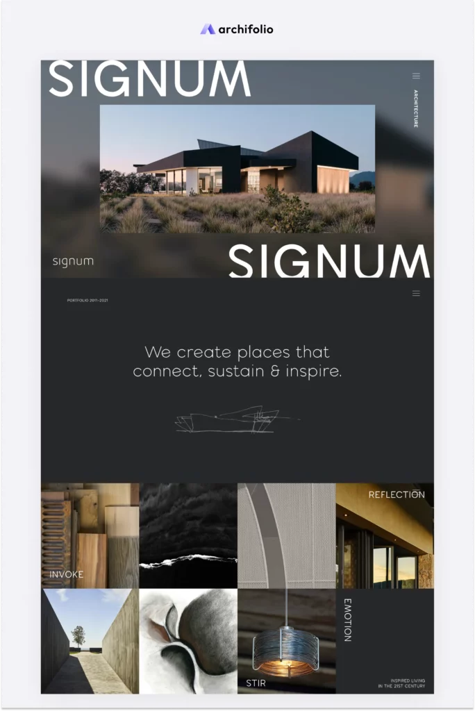 Screenshot of the architecture website of Signum