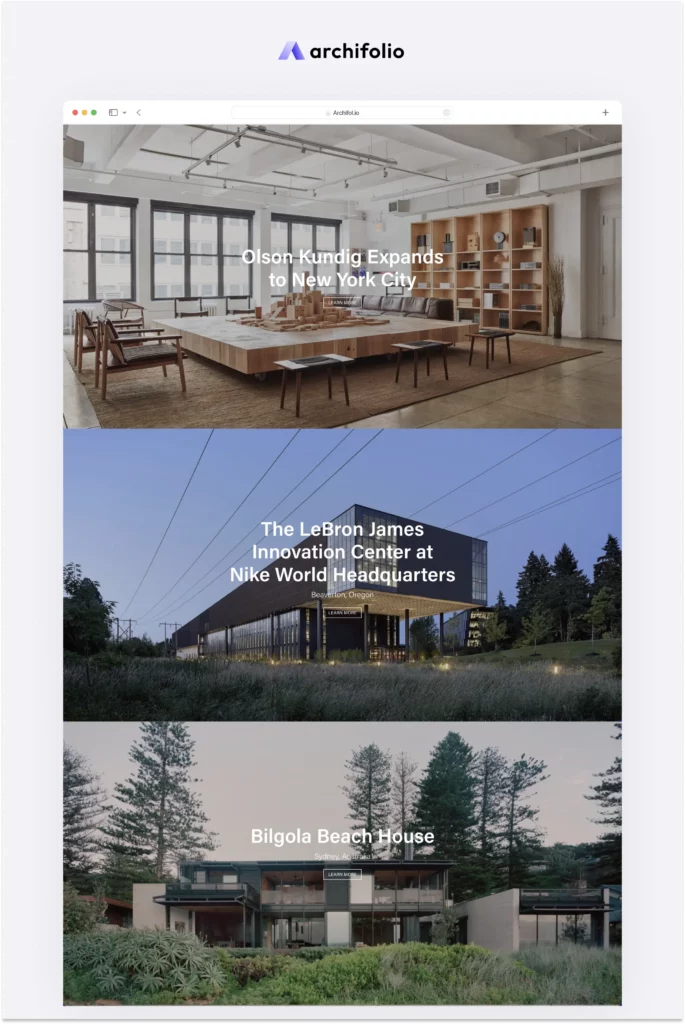 Screenshot of the architecture website of Olson Kundig