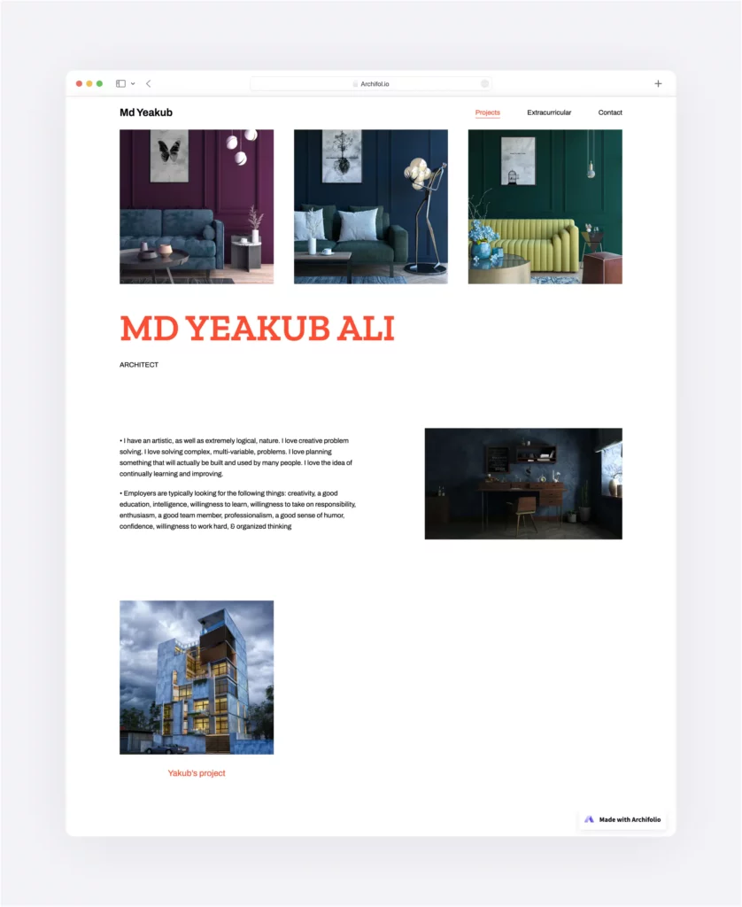 Interior design portfolio by MD Yeakub Ali