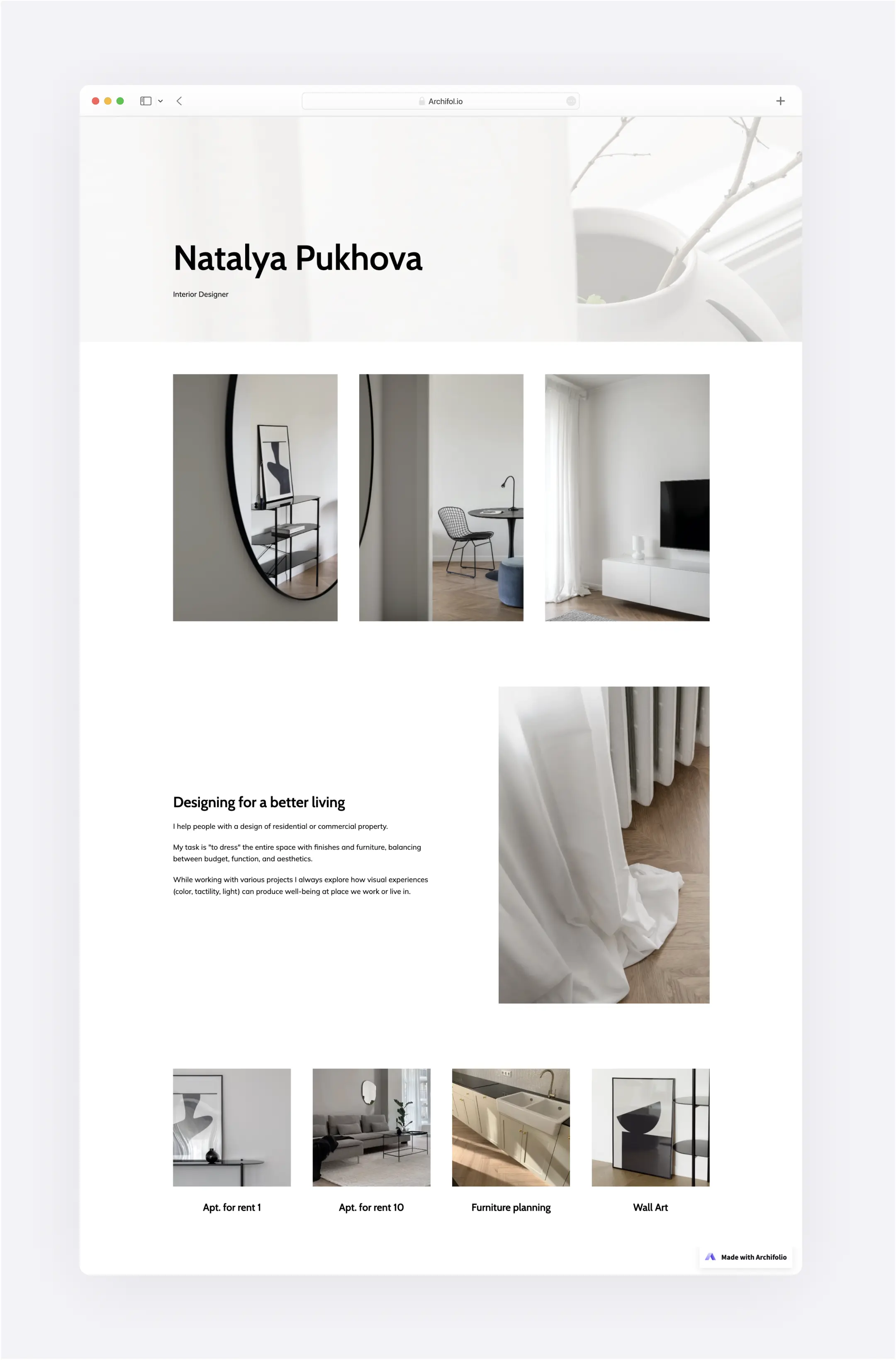 A screenshot of a website with white background professional images of interior design deatails