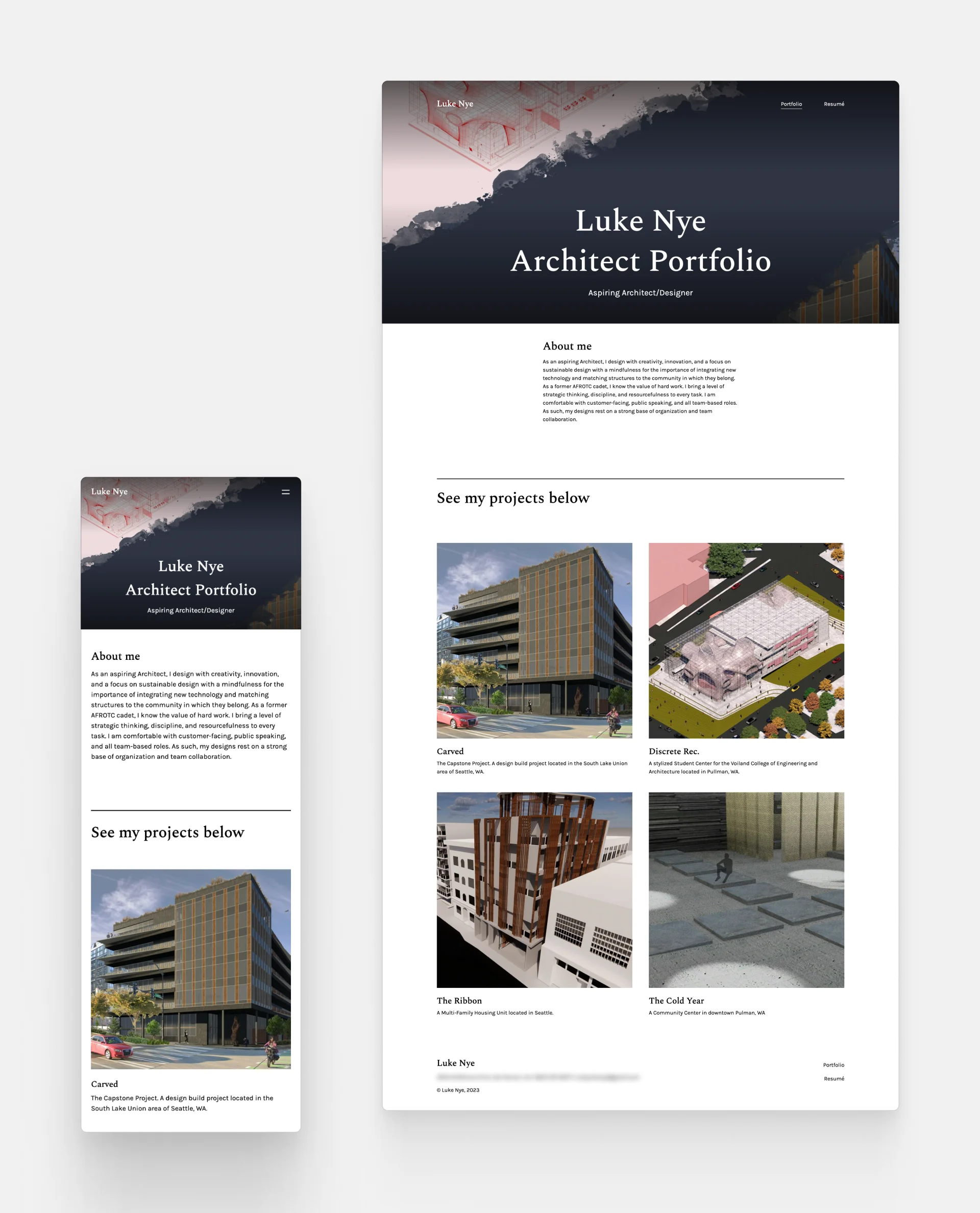 Screenshot of Luke Nye's architecture website