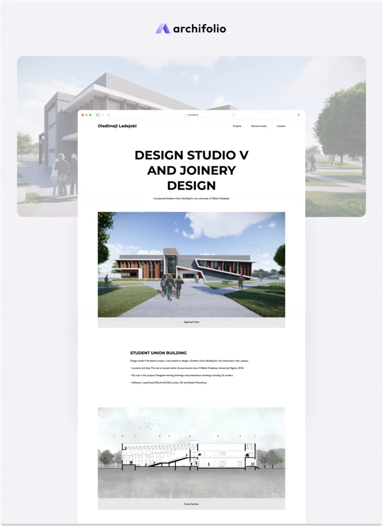 Screenshot of the architecture website of Oladimeji Ladejobi 