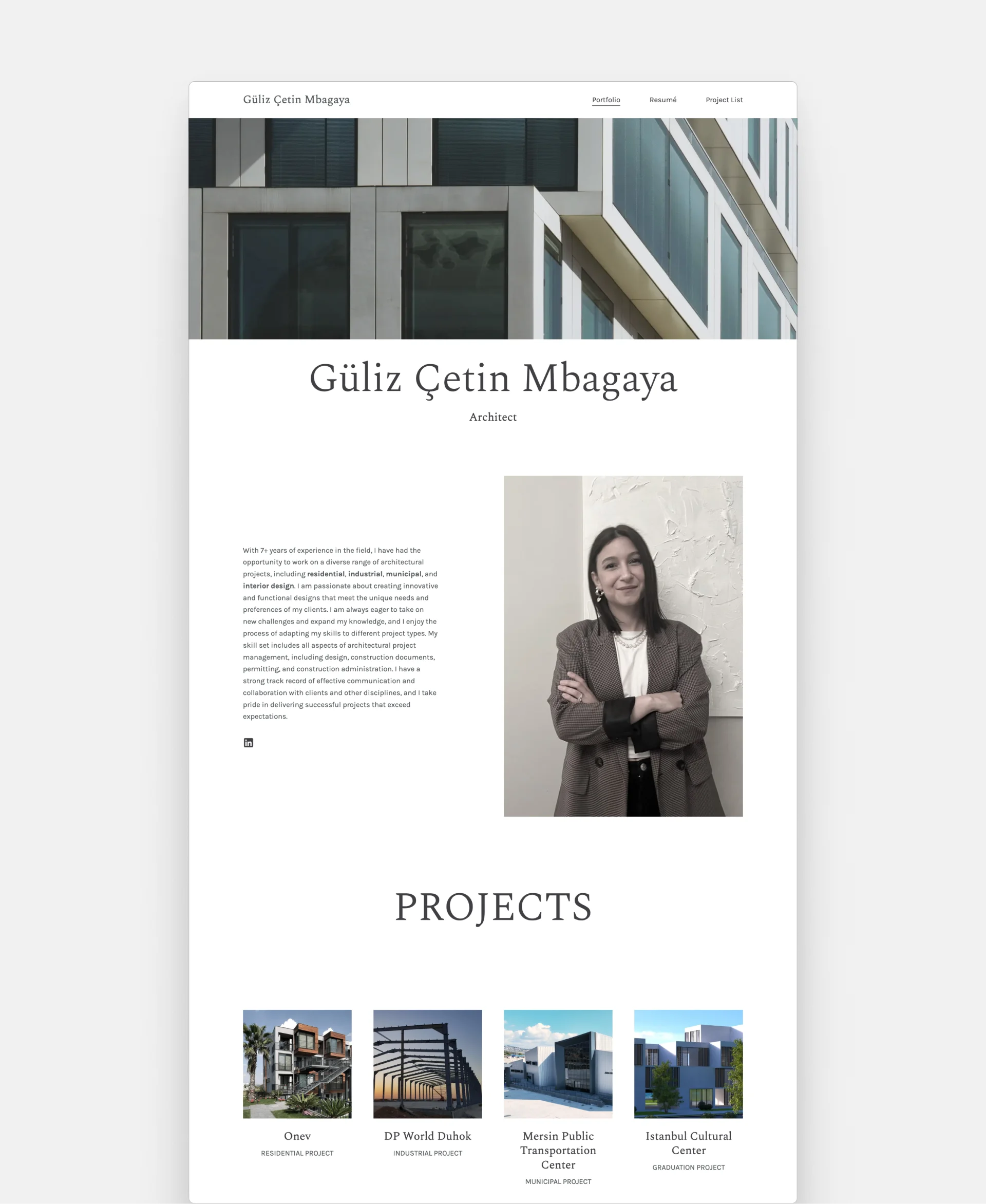 screenshot of the site created by Güliz Çetin Mbagaya on a grey background