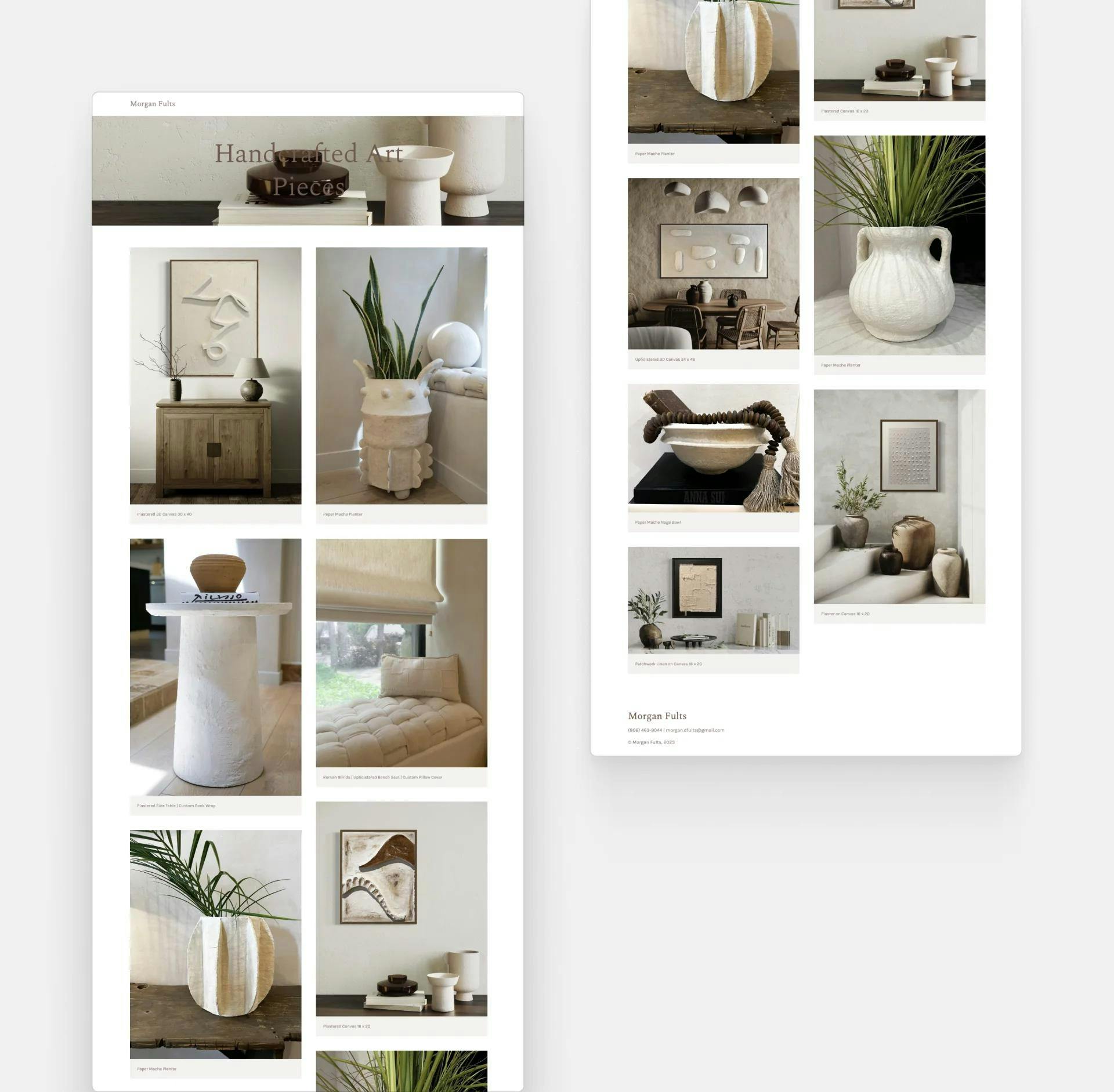 Screenshot of Morgan Fults' page where she showcases her artworks in her interior design portfolio