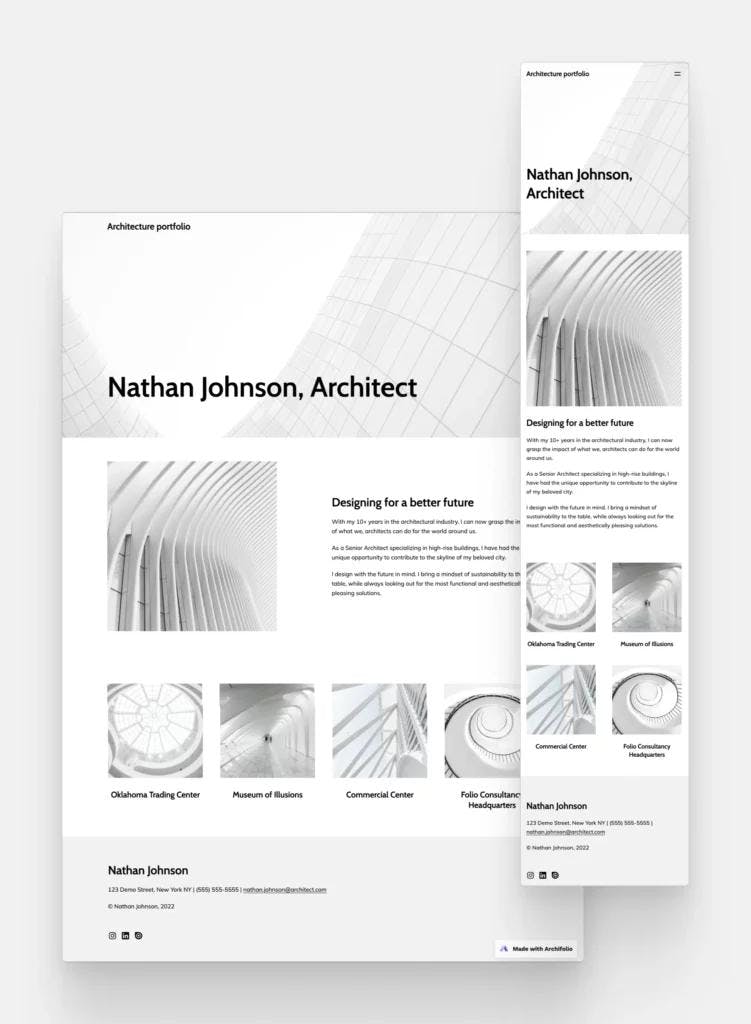 Desktop and mobile rolling screenshot of the Archifolio template, Museum