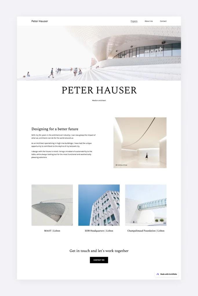 Architecture Portfolio Layout Example for a homepage by Archifolio