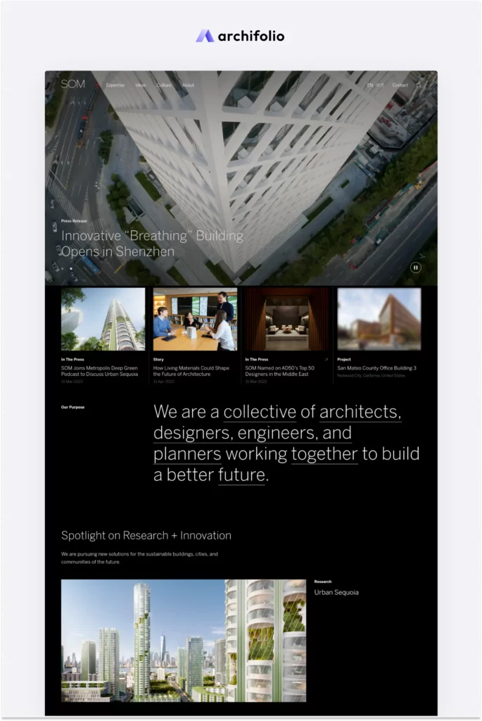 Screenshot of the architecture website of SOM
