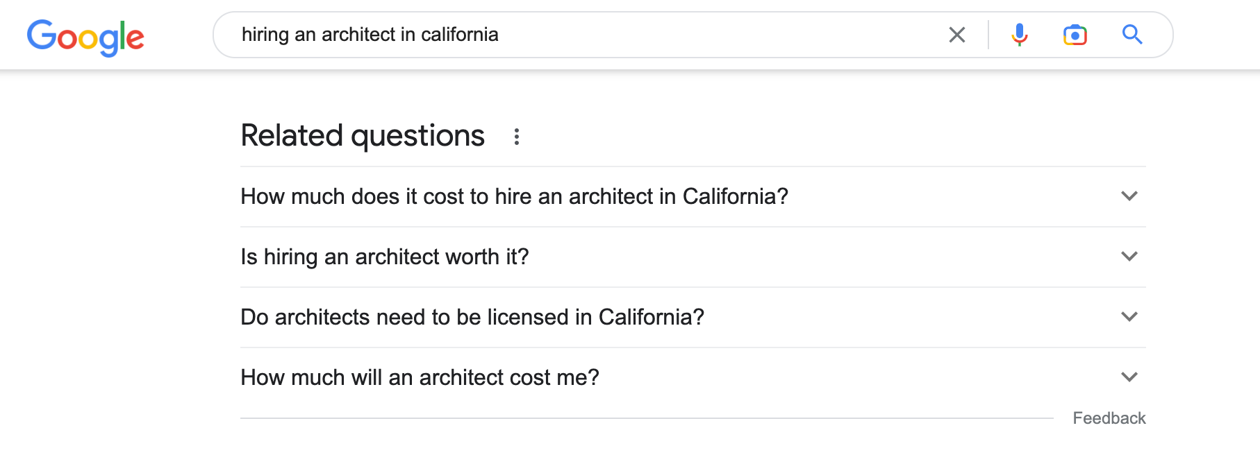Screenshot of a Google search for "hiring an architect"