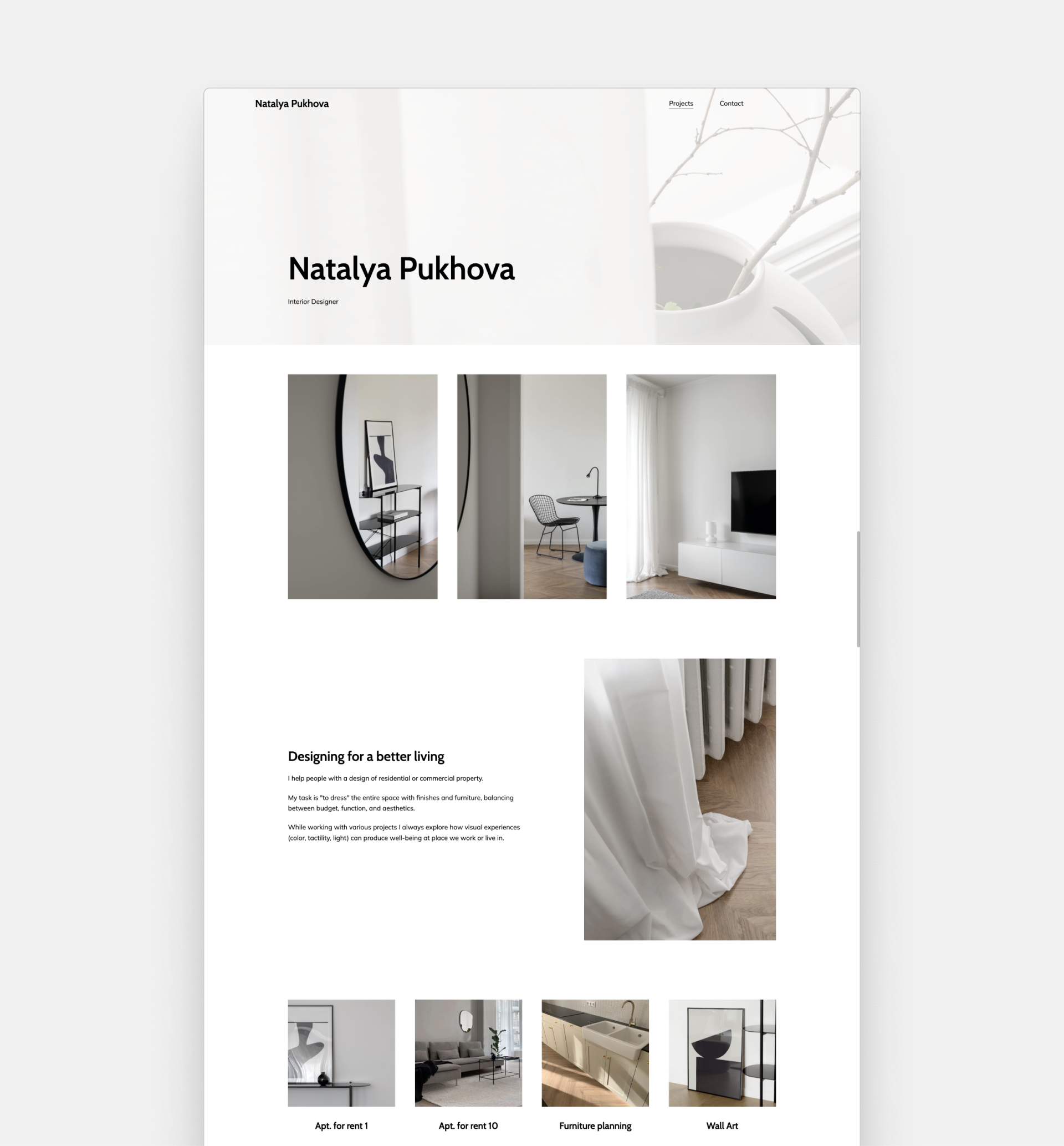 Homepage of Natalya Pukhova with a bright and airy layout