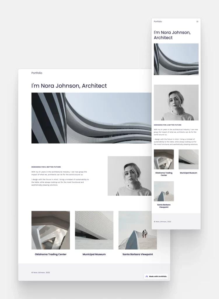 Mobile and desktop rolling screenshot of the Archifolio template, Palazzo