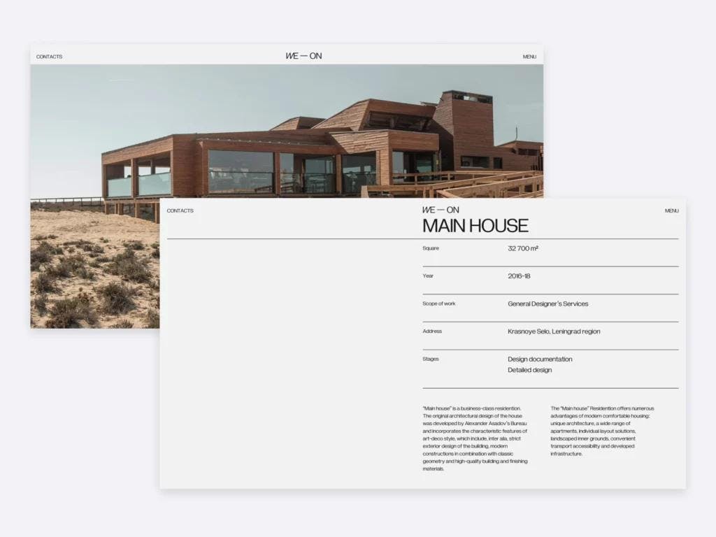 Architecture Portfolio Example of a project page by WE-ON