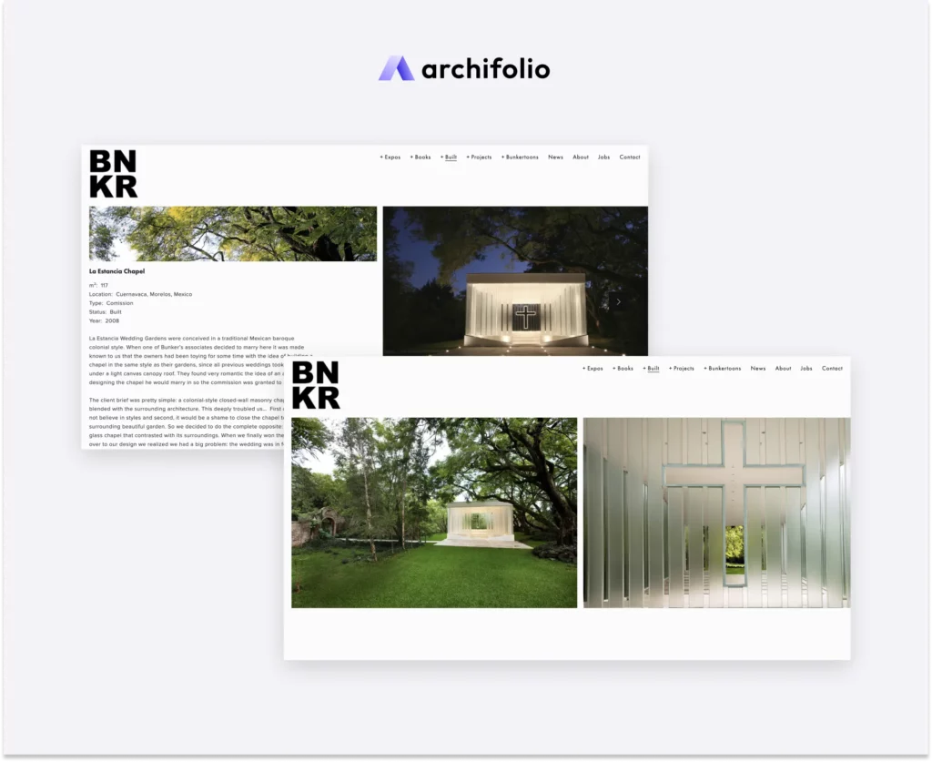 Screenshot of the architecture website of Bunker Arquitectura