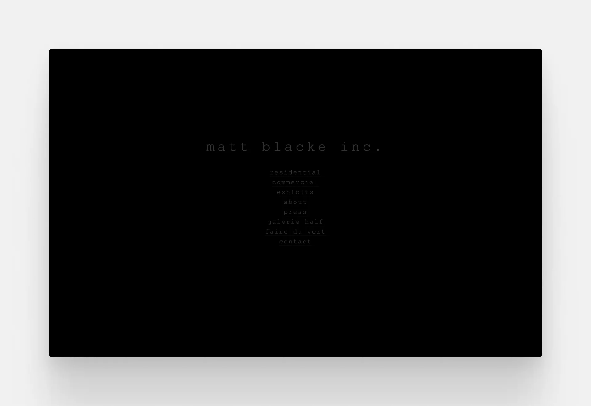 A pitch black interior design portfolio with dark grey text. It's hard to read anything in it due to the lack of contrast.