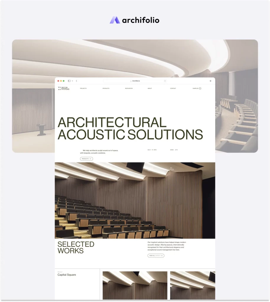 Screenshot of the architecture website of Decor Systems