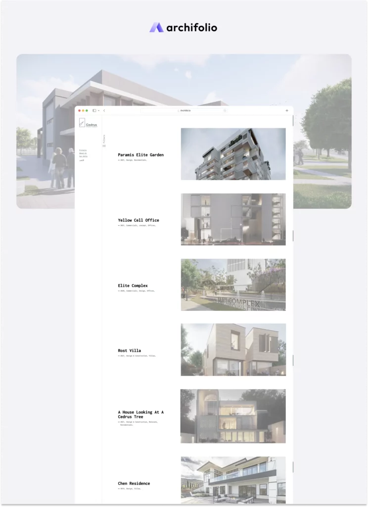 Screenshot of the architecture site of Cedrus Architects