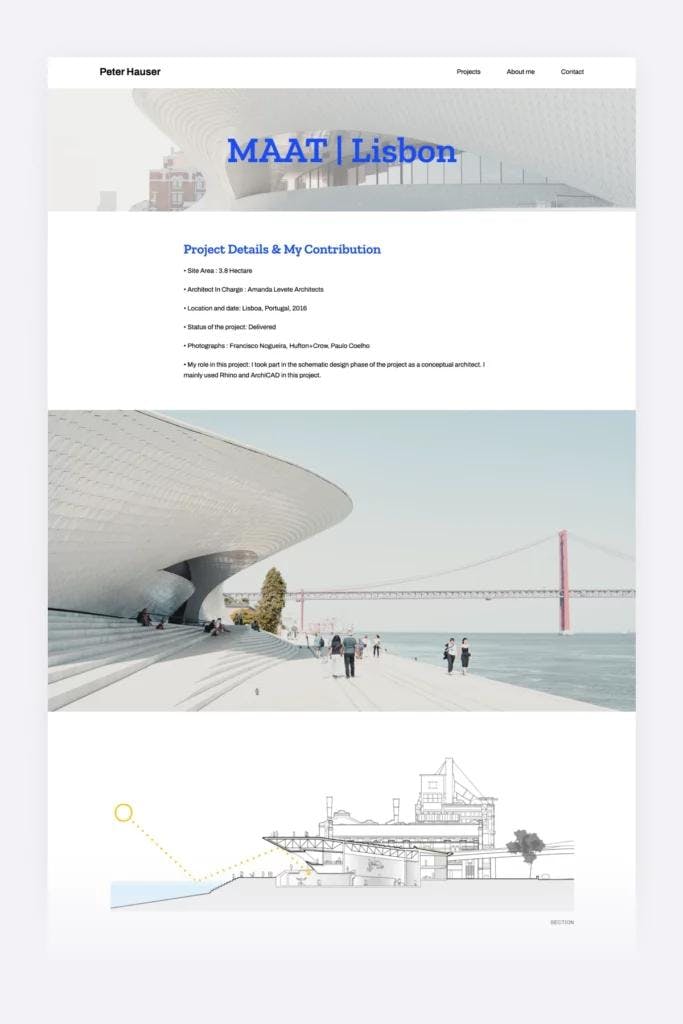 Architecture Portfolio Layout Example of a project page by Archifolio