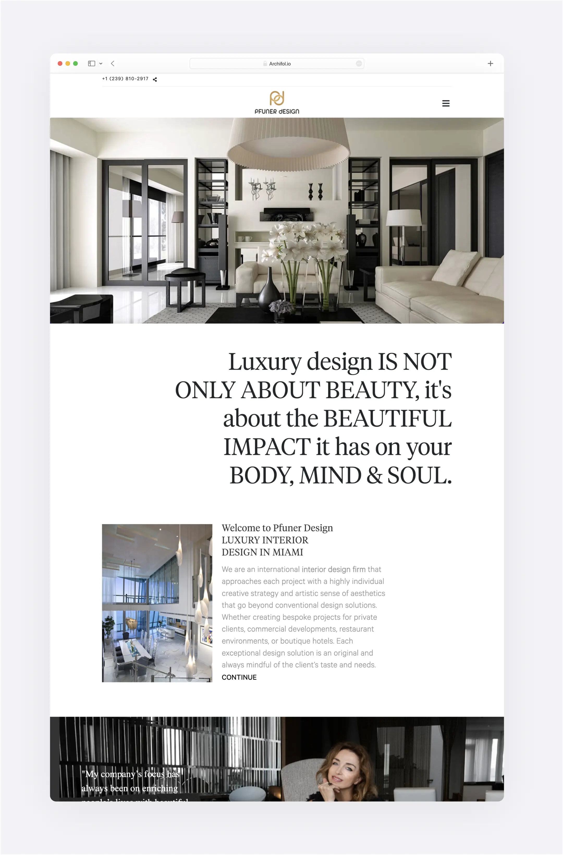 Interior design website of Pfuner Design