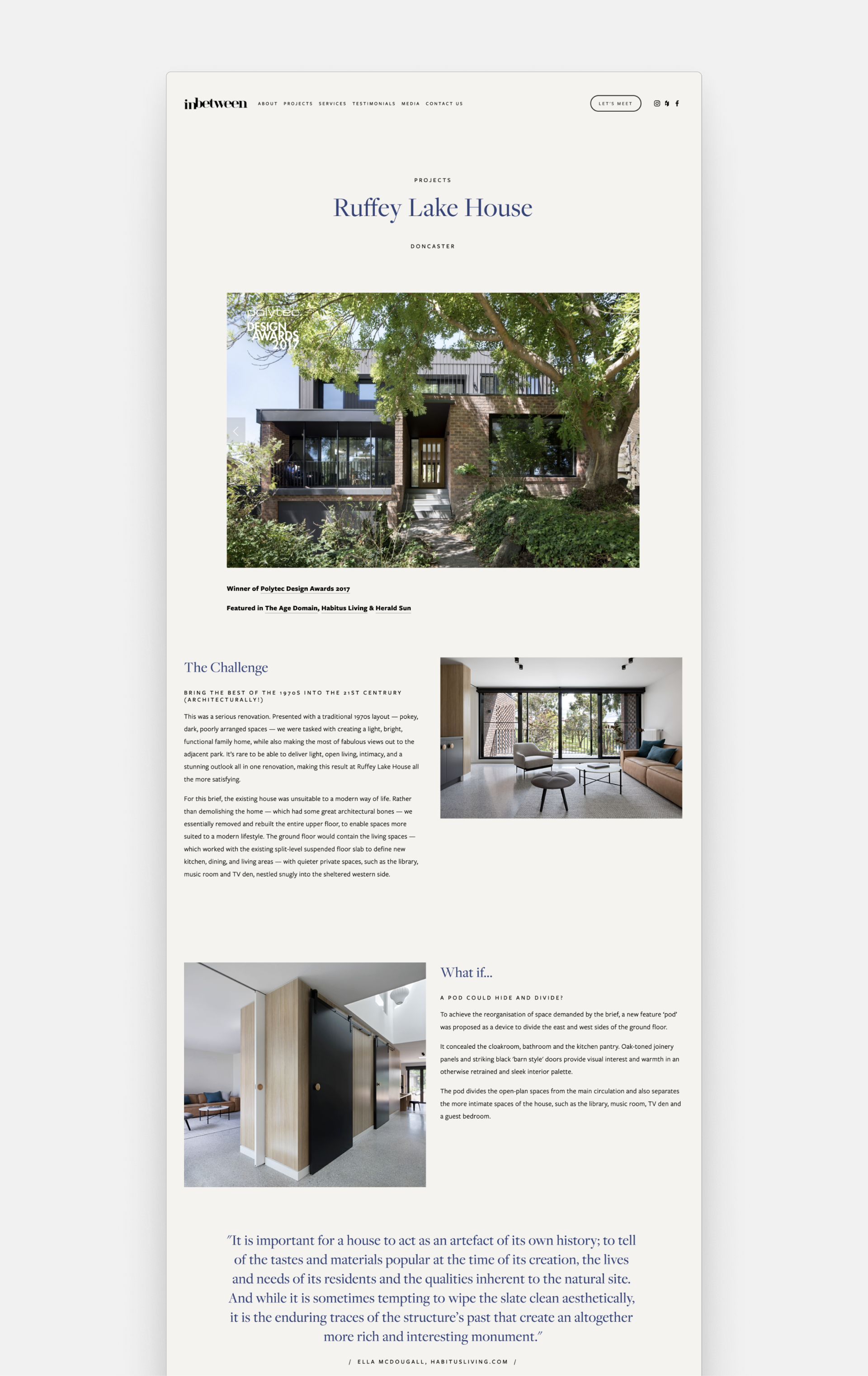 Screenshot of one of the project pages by Inbetween Architects