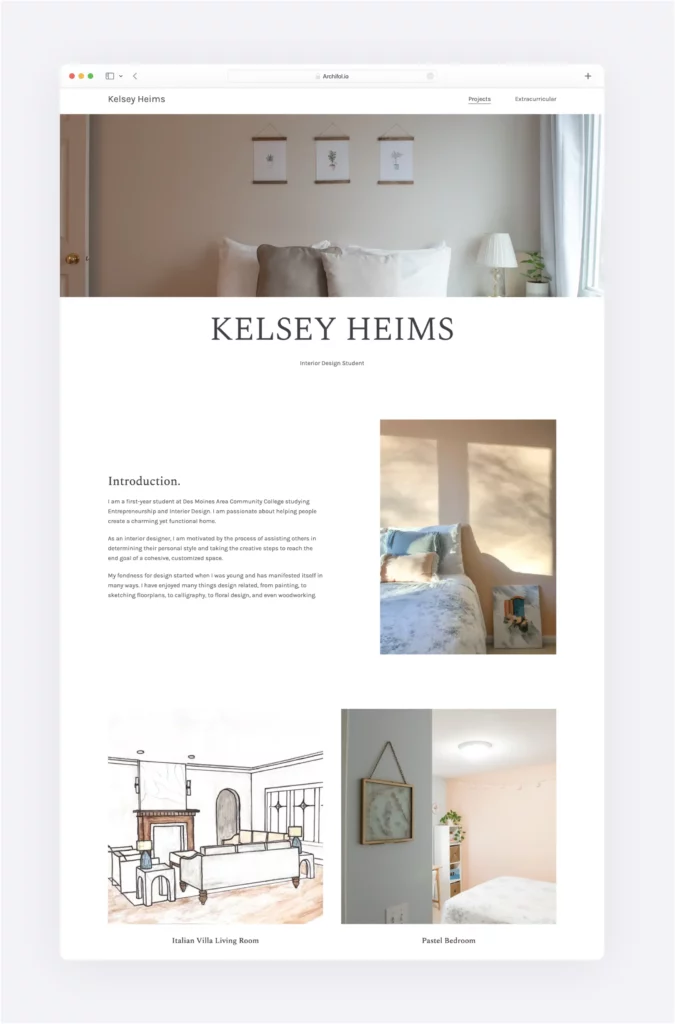 Kelsey's interior design portfolio website