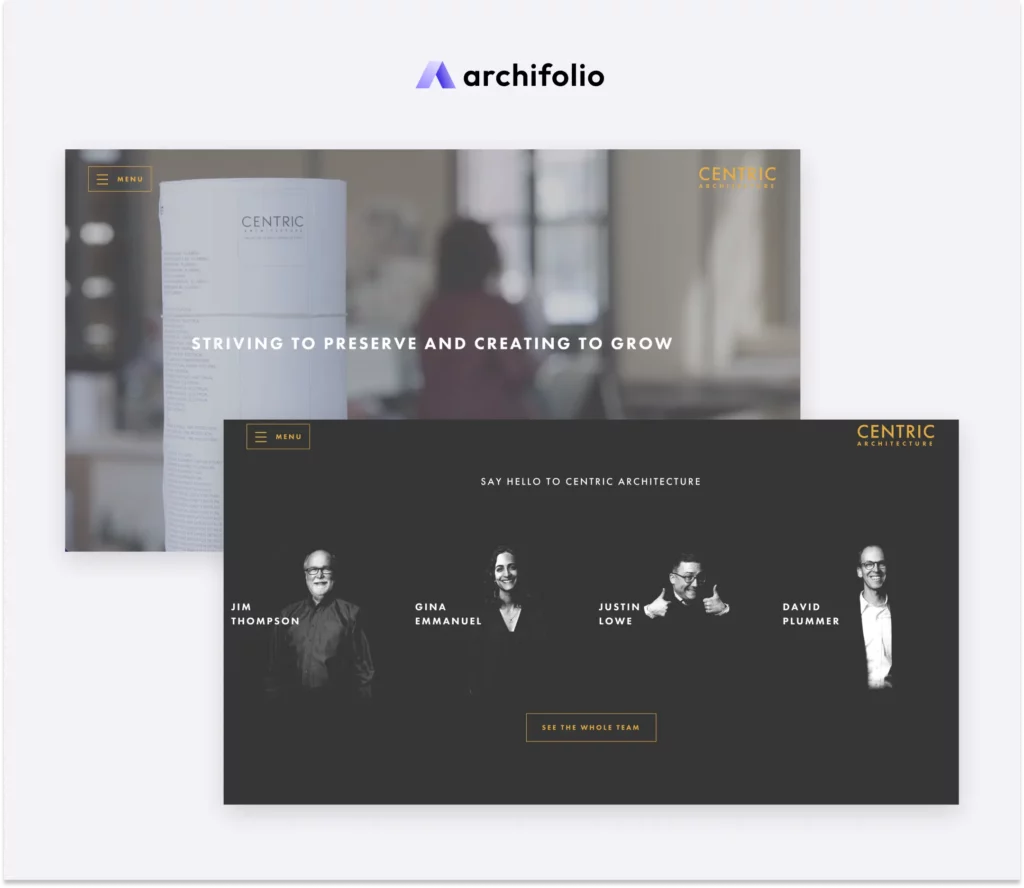 Screenshot of the architecture website of Centric Architecture