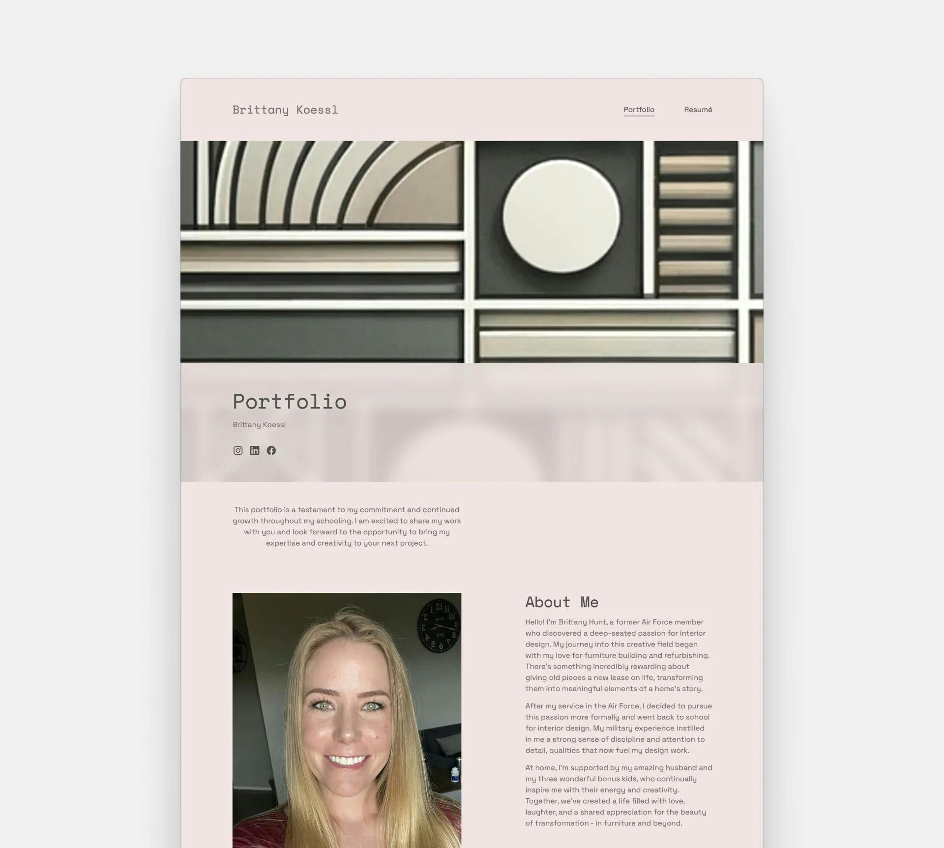 Desktop view of Brittany Koessl's interior design portfolio